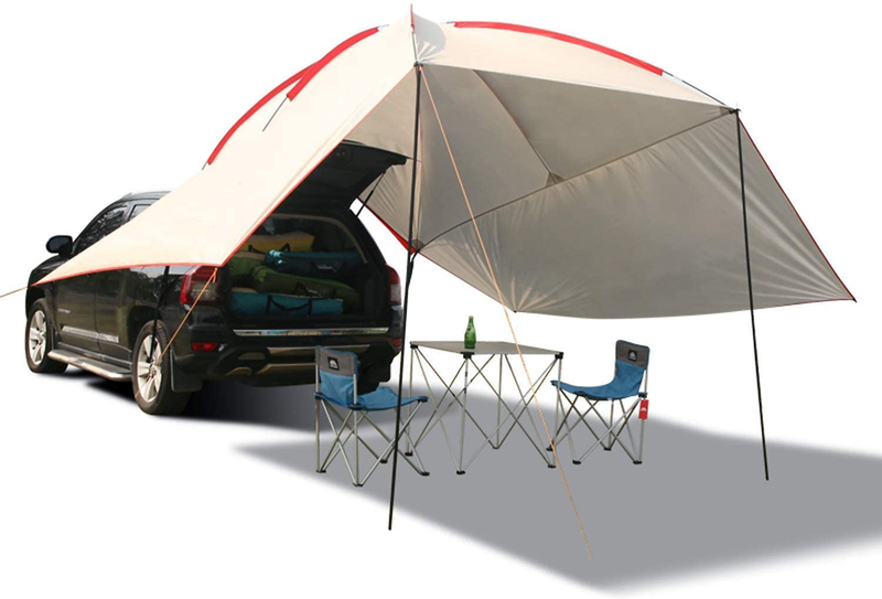 REDCAMP Waterproof Car Awning Sun Shelter, Portable Auto Canopy Camper Trailer Sun Shade for Camping, Outdoor, SUV, Beach Beige/Army Green Sporting Goods > Outdoor Recreation > Camping & Hiking > Tent Accessories REDCAMP Beige With Both Sides  