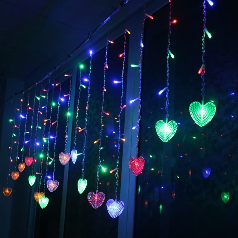 Lainin 4M 96 LEDS 18P Hearts Love Shape LED String Curtain Light for Christmas Wedding Party Decoration Chandelier Luminaries (Warm White) Home & Garden > Decor > Seasonal & Holiday Decorations Unknown Colorful  