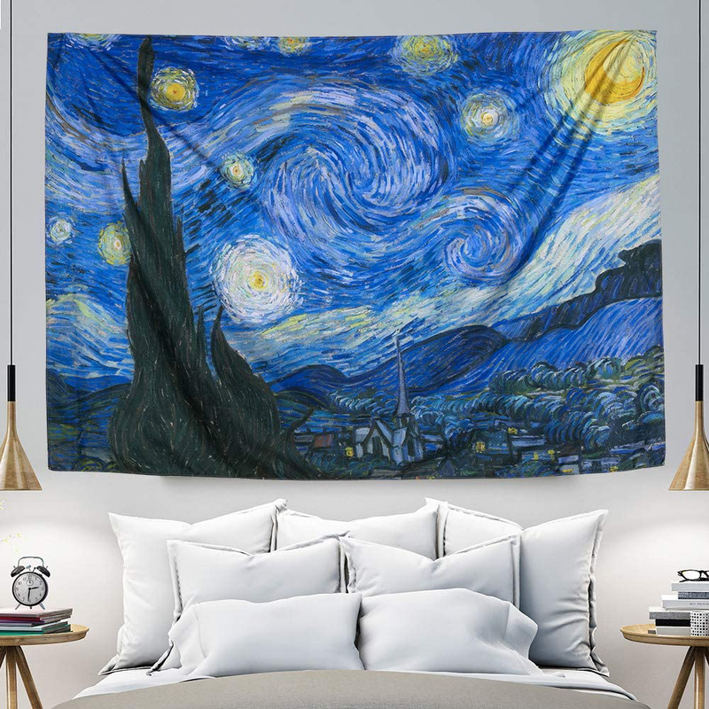 IcosaMro Starry Night Tapestry Wall Hanging, Van Gogh Art Wall Tapestries [60x82.7''][Double-Folded Hems]- Star Blanket Tablecloth for Bedroom, Dorm, College, Living Room, Blue Home & Garden > Decor > Artwork > Decorative Tapestries IcosaMro 60Hx82.7L  