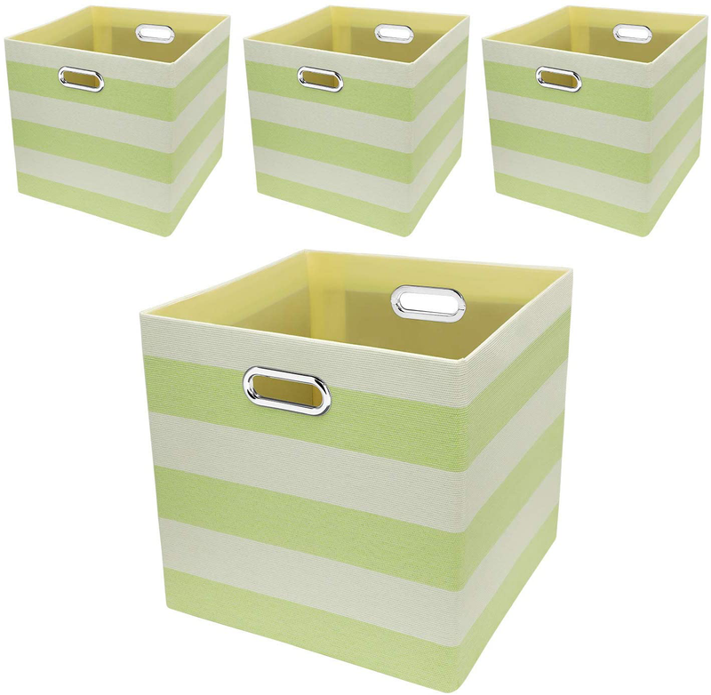Storage Bins Storage Cubes, 13×13 Fabric Storage Boxes Foldable Baskets Containers Drawers for Nurseries,Offices,Closets,Home Décor ,Set of 4 ,Grey-white Striped Home & Garden > Decor > Seasonal & Holiday Decorations Posprica Green-white Striped 13×13×13/4pcs 