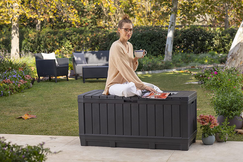 Keter Kentwood 90 Gallon Resin Deck Box-Organization and Storage for Patio Furniture Outdoor Cushions, Throw Pillows, Garden Tools and Pool Toys, Graphite Home & Garden > Lawn & Garden > Gardening > Gardening Tools > Gardening Sickles & Machetes Keter   