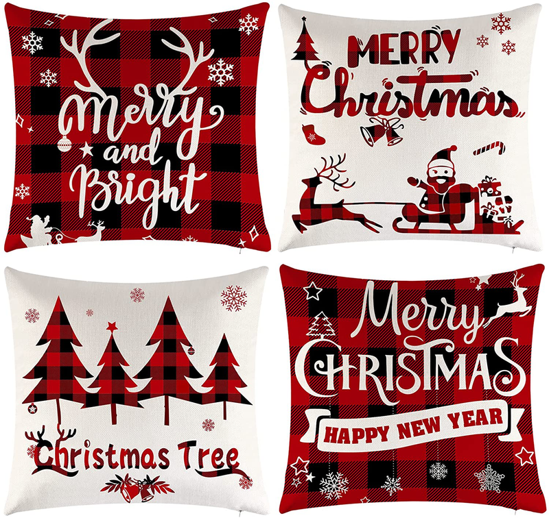 Christmas Decorations Pillow Covers 18x18 Set of 4 Red Black Buffalo Check Plaid Pillow Cases Christmas Decor Pillow Covers for Sofa Couch Christmas Decorations Clearance Indoor Outdoor Farmhouse Home & Garden > Decor > Seasonal & Holiday Decorations& Garden > Decor > Seasonal & Holiday Decorations TGOOD   