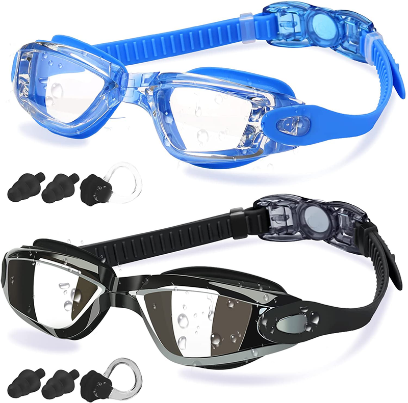 COOLOO Swim Goggles Men, 2 Pack Swimming Goggles for Women Kids Adult Anti-Fog Sporting Goods > Outdoor Recreation > Boating & Water Sports > Swimming > Swim Goggles & Masks COOLOO F. Plating Black & Blue  