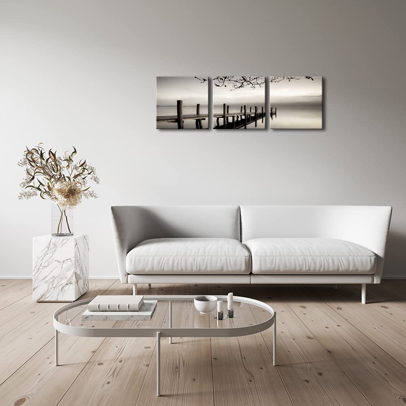 Pyradecor Peace 3 Panels Black and White Landscape Canvas Prints on Canvas Wall Art Modern Stretched Pictures Paintings Artwork for Living Room Bedroom Home Décor Home & Garden > Decor > Artwork > Posters, Prints, & Visual Artwork Pyradecor   
