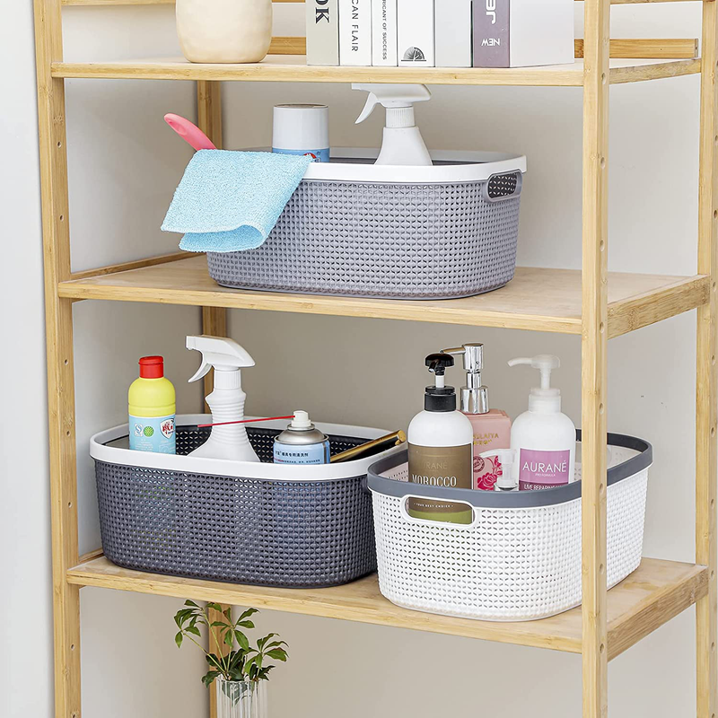 Plastic Cleaning Caddy Basket Portable Shower Caddy Basket for Bathroom, Bedroom, Household Storage, Kitchen, College, Dorm, L14.5 × W10 × H5.8 Inch Black