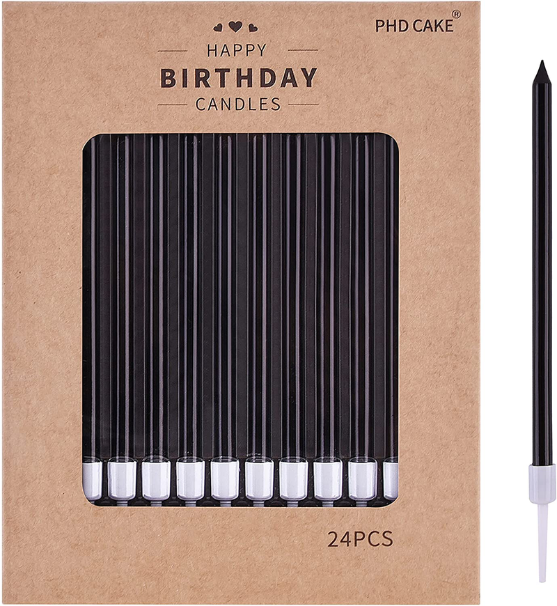 PHD CAKE 24-Count Colorful Long Thin Birthday Candles for Cake Party, Anniversary Cake Candles, Weddings Cake Decorations, Baby Shower Home & Garden > Decor > Home Fragrances > Candles PHD CAKE Black  