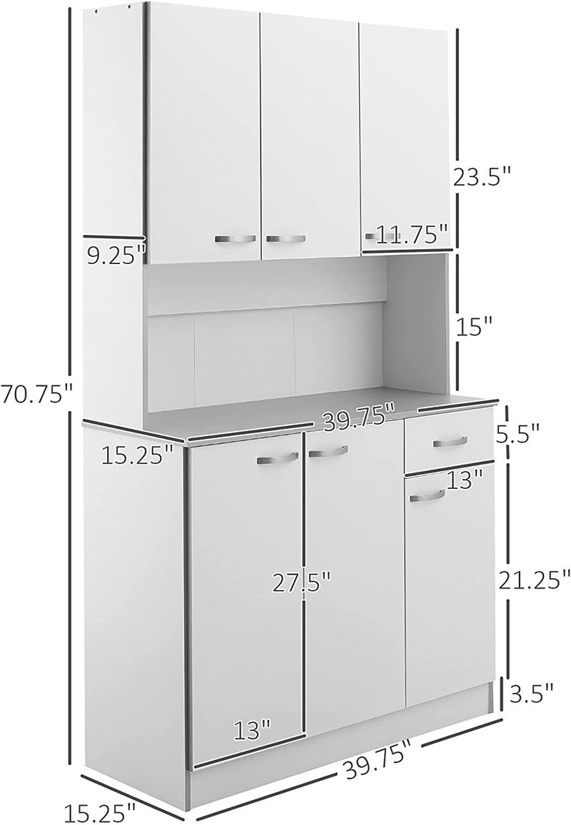 HOMCOM 71" Freestanding Kitchen Buffet Hutch Cupboard with 6 Doors, 3 Adjustable Shelves, and 1 Drawer, White Home & Garden > Kitchen & Dining > Food Storage HOMCOM   
