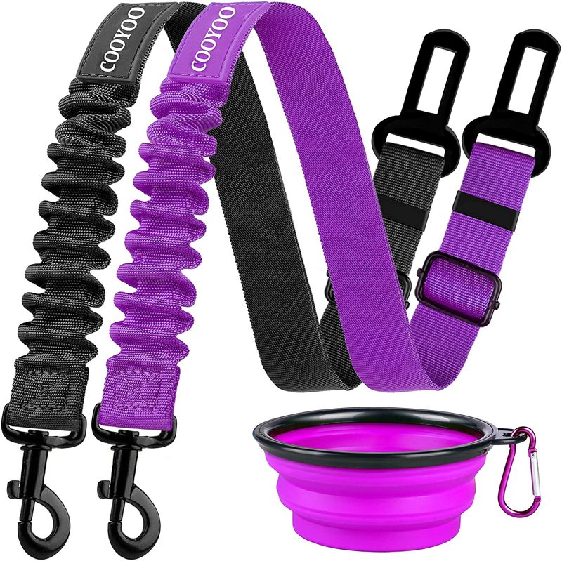 COOYOO Dog Seat Belt,2 Packs Retractable Dog Car Seatbelts Adjustable Pet Seat Belt for Vehicle Nylon Pet Safety Seat Belts Heavy Duty & Elastic & Durable Car Harness for Dogs Animals & Pet Supplies > Pet Supplies > Dog Supplies COOYOO Set 4-Black+Purple  