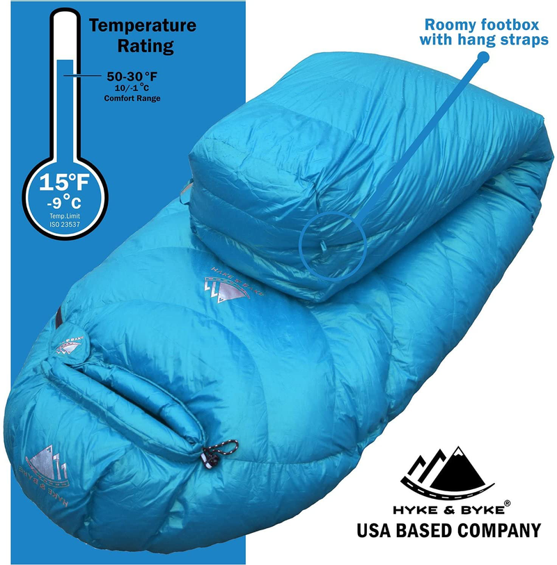 Hyke & Byke Quandary 650 Fill Power Duck down 15 Degree Backpacking Sleeping Bag for Adults Cold Weather Sleeping Bag - Synthetic Base - Ultra Lightweight 3 Season Camping Sleeping Bags for Kids Too Sporting Goods > Outdoor Recreation > Camping & Hiking > Sleeping BagsSporting Goods > Outdoor Recreation > Camping & Hiking > Sleeping Bags Hyke & Byke   