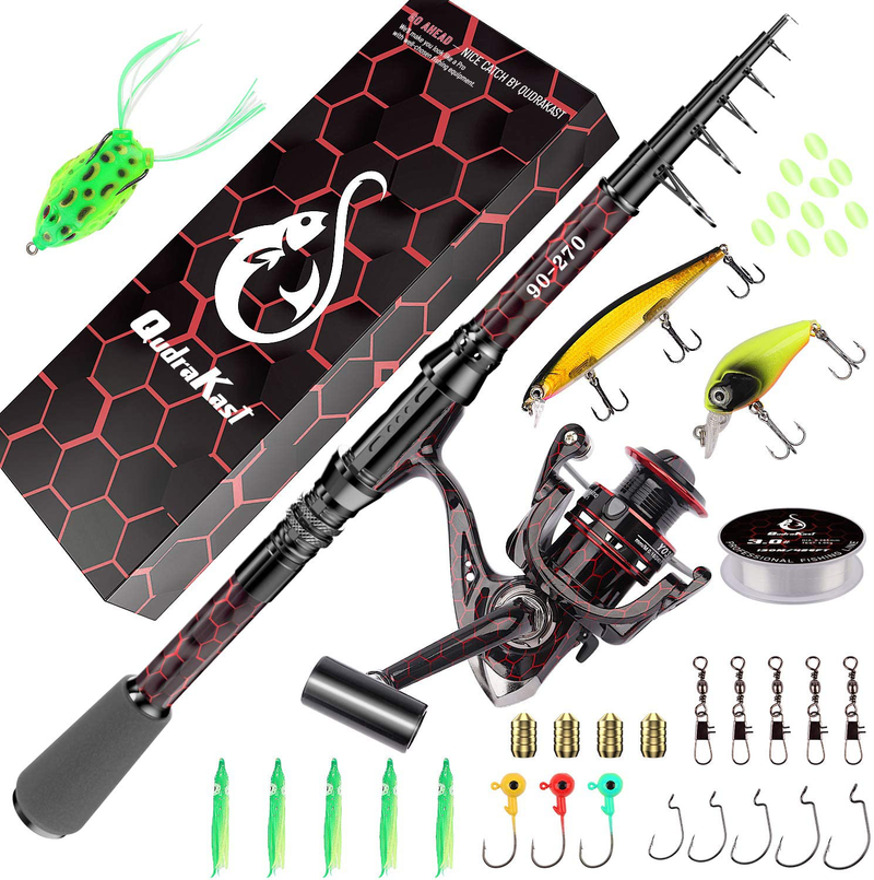 QudraKast Fishing Rod and Reel Combos, Unique Design with X-Warping Painting, Carbon Fiber Telescopic Fishing Rod with Reel Combo Kit with Tackle Box, Best Gift Sporting Goods > Outdoor Recreation > Fishing > Fishing Rods QudraKast Red Full Kit 2.1M Rod Reel Combo 
