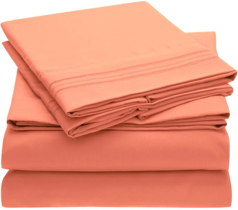 Mellanni California King Sheets - Hotel Luxury 1800 Bedding Sheets & Pillowcases - Extra Soft Cooling Bed Sheets - Deep Pocket up to 16" - Wrinkle, Fade, Stain Resistant - 4 PC (Cal King, Persimmon) Home & Garden > Linens & Bedding > Bedding Mellanni Coral Full 