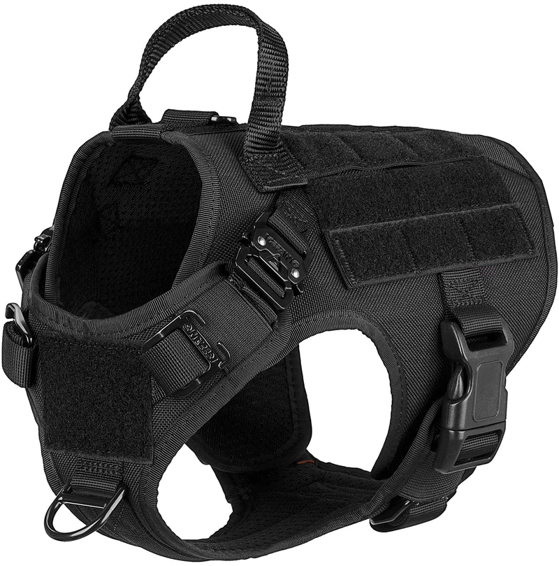 ICEFANG Tactical Dog Harness with 2X Metal Buckle,Working Dog MOLLE Vest with Handle,No Pulling Front Leash Clip,Hook and Loop for Dog Patch Animals & Pet Supplies > Pet Supplies > Dog Supplies ICEFANG Black S (Neck:14"-18" ; Chest:22"-27" ) 