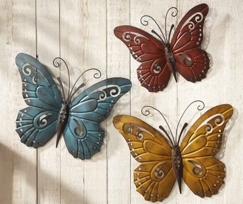 CT DISCOUNT STORE Nature Inspired 3 D Metal Wall Scupture Beautiful Butterflies Trio Home Decor Accent (Beautiful Multicolor Pattern Butterfly) Home & Garden > Decor > Artwork > Sculptures & Statues CT DISCOUNT STORE The Artistry Nature Inspired Burgundy, Yellow and Blue  