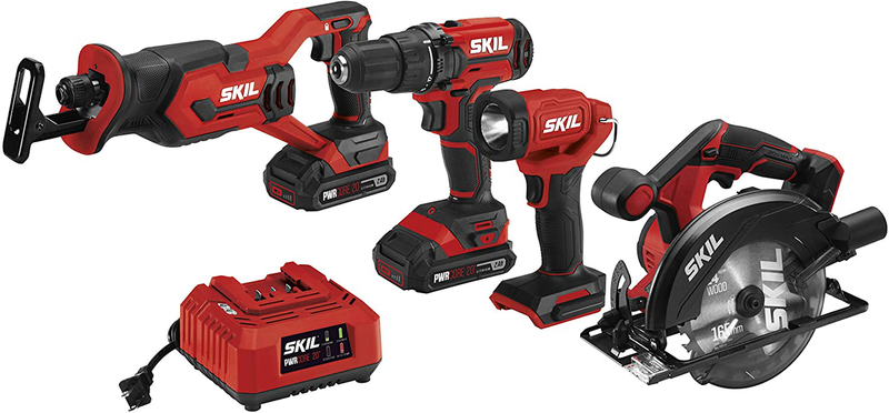 SKIL 20V 4-Tool Combo Kit: 20V Cordless Drill Driver, Reciprocating Saw, Circular Saw and Spotlight, Includes Two 2.0Ah Lithium Batteries and One Charger - CB739701 Hardware > Tools > Multifunction Power Tools Skil Drill & Recipsaw Combo w/Circular Saw  