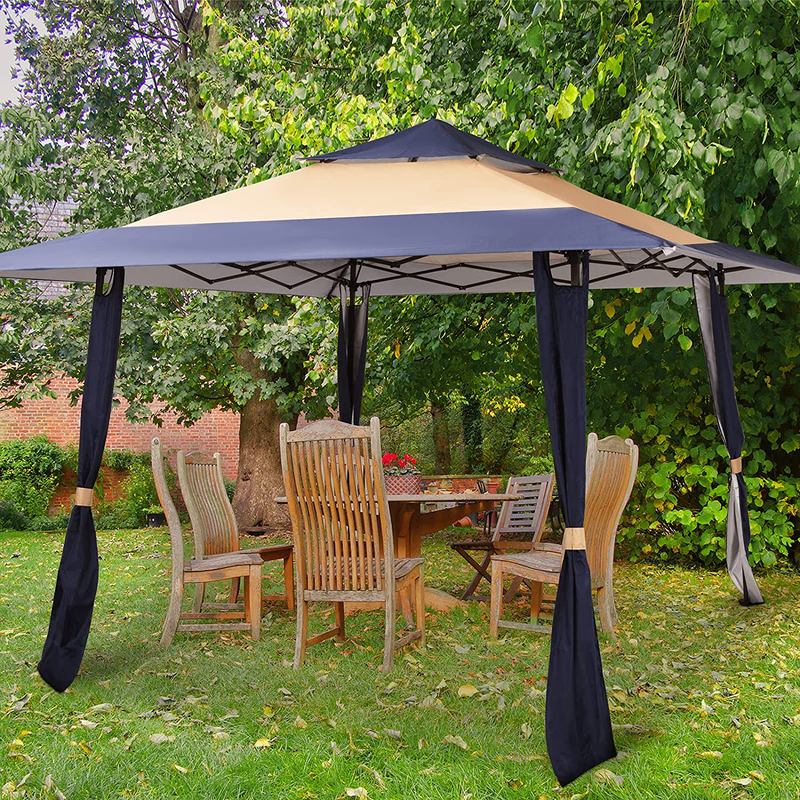MEWAY 13'x13' Gazebos Tent for Patios Outdoor Canopy Shelter with Elegant Corner Curtain(Beige Navy) Home & Garden > Lawn & Garden > Outdoor Living > Outdoor Structures > Canopies & Gazebos MEWAY   