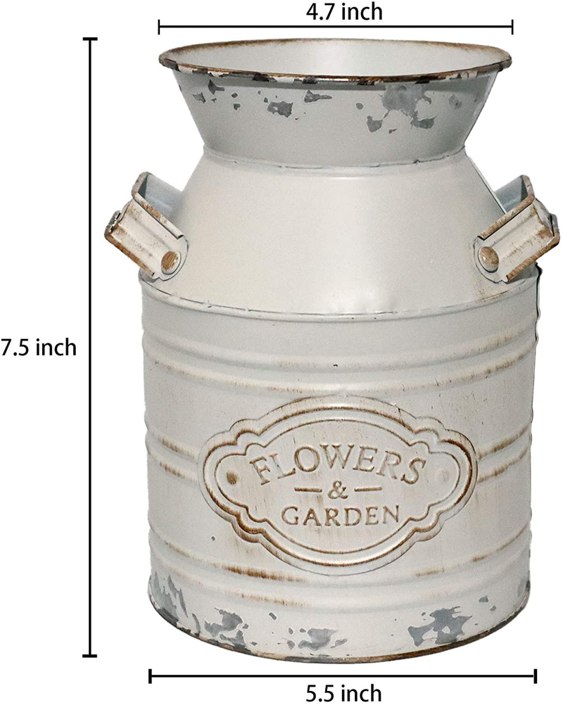 PHILPETY Shabby Chic Classy Designed White Milk Can Galvanized Finish Metal Vase Country Rustic Primitive Decorative Flower Holder, 7.5" H Home & Garden > Decor > Vases PHILPETY   
