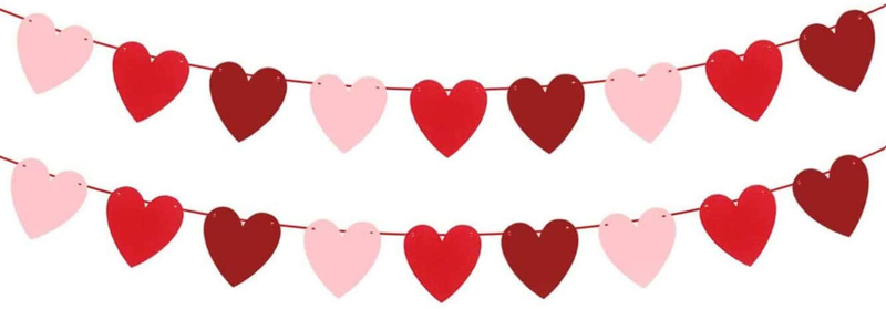 Heart Garland Decorations for Valentines Decor - Red,Rose Red Pink Color Heart Banner for Anniversary Wedding Proposal | Romantic Love Felt Garland for Room and Fireplace (2 Pack) Arts & Entertainment > Party & Celebration > Party Supplies Spring Country   