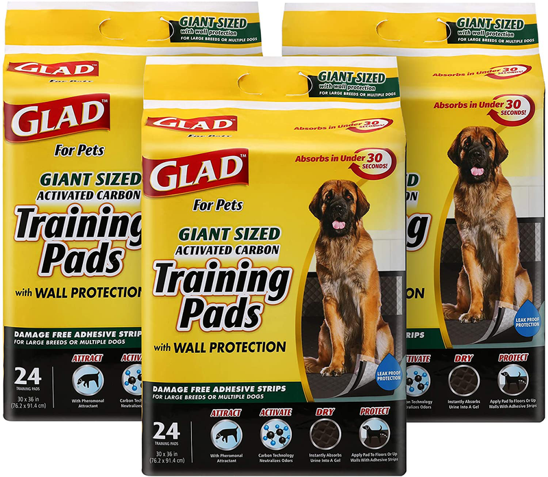 Glad for Pets Black Charcoal Puppy Pads-New & Improved Puppy Potty Training Pads That ABSORB & NEUTRALIZE Urine Instantly-Training Pads for Dogs, Dog Pee Pads, Pee Pads for Dogs, Dog Crate Pads Animals & Pet Supplies > Pet Supplies > Dog Supplies > Dog Diaper Pads & Liners Fetch for Pets Giant 72 Count (Pack of 1) 