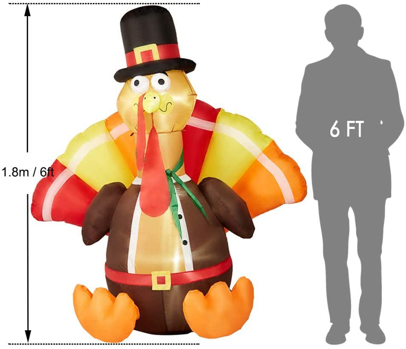 SUPERJARE 6 Ft Thanksgiving Inflatable Turkey, Decoration with LED Light, Indoor & Outdoor, Yard & Lawn Decor Home & Garden > Decor > Seasonal & Holiday Decorations& Garden > Decor > Seasonal & Holiday Decorations SUPERJARE   