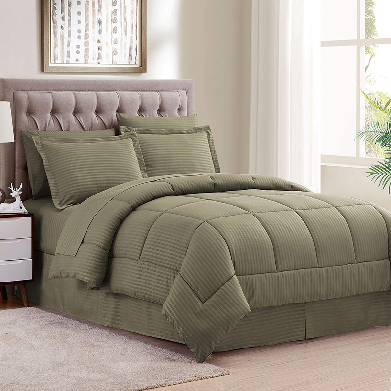 Sweet Home Collection 8 Piece Comforter Set Bag with Unique Design, Bed Sheets, 2 Pillowcases & 2 Shams Down Alternative All Season Warmth, Queen, Dobby Gray