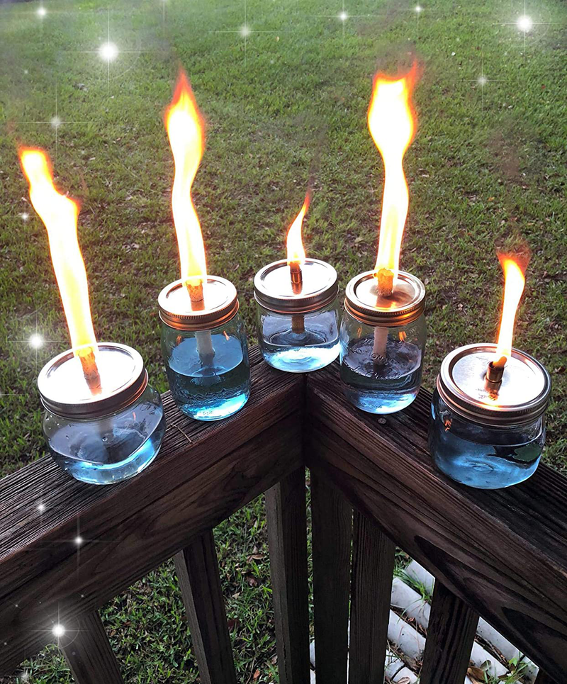 Mason Jar Tabletop Torch Kits,4 Pack Longlife Fiberglass Wicks,Stainless Steel Mason Jar Lids Caps Included,Outdoor Deck Oil Lamp Torch Home & Garden > Lighting Accessories > Oil Lamp Fuel Yitee   