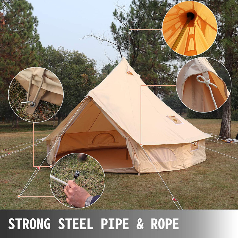 Happybuy Bell Tent Canvas Tent 4-Season Yurt Tents for Camping Waterproof for Family Camping Outdoor Hunting(9.84Ft /13.1Ft / 16.4Ft / 19.7Ft / 23Ft)