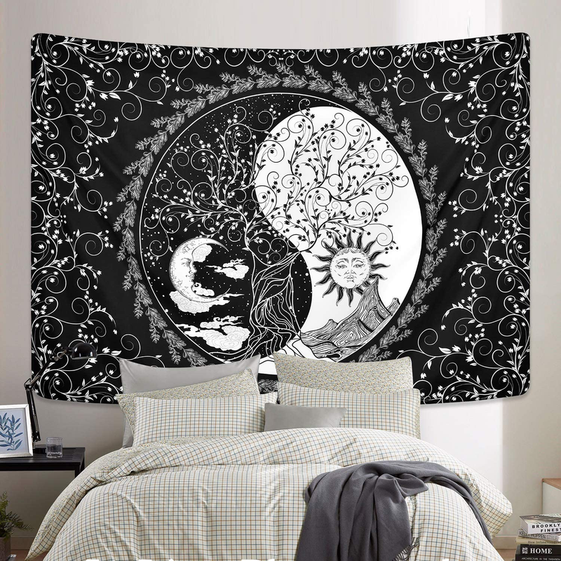 Sun and Moon Tapestry Mandala Yin Yang Tapestry Black and White Tapestries Psychedelic Bohemian Tapestry Tree of Life Tapestry Wall Hanging for Room (51.2 x 59.1 inches) Home & Garden > Decor > Artwork > Decorative Tapestries Romeooera Black White 51.2" x 59.1" 
