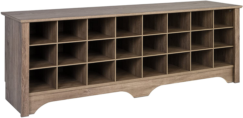 Prepac 24 Pair Shoe Storage Cubby Bench, Drifted Gray Furniture > Cabinets & Storage > Armoires & Wardrobes Prepac Drifted Gray  