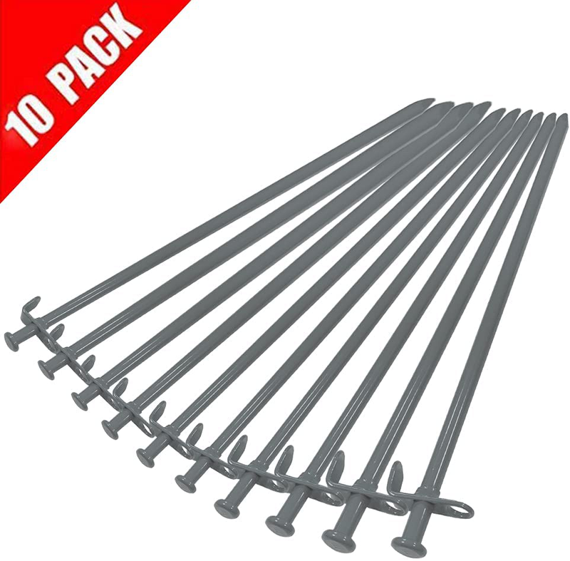 Eurmax USA 10PC Pack 12 Inch Multiuse Heavy Duty Steel Tent Stakes Tarp Pegs Camping Stakes for Outdoor Camping Canopy and Tarp with 4 Ropes 10FT Length(Grey)