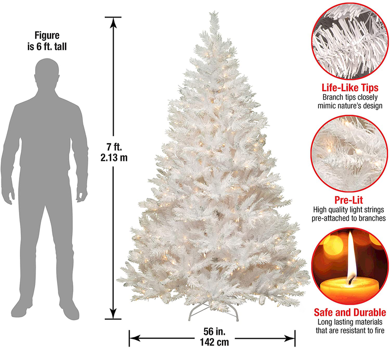 National Tree Company Pre-lit Artificial Christmas Tree | Includes Pre-strung White Lights and Stand | White With Silver Glitter | Winchester White Pine - 7 ft Home & Garden > Decor > Seasonal & Holiday Decorations > Christmas Tree Stands National Tree Company   