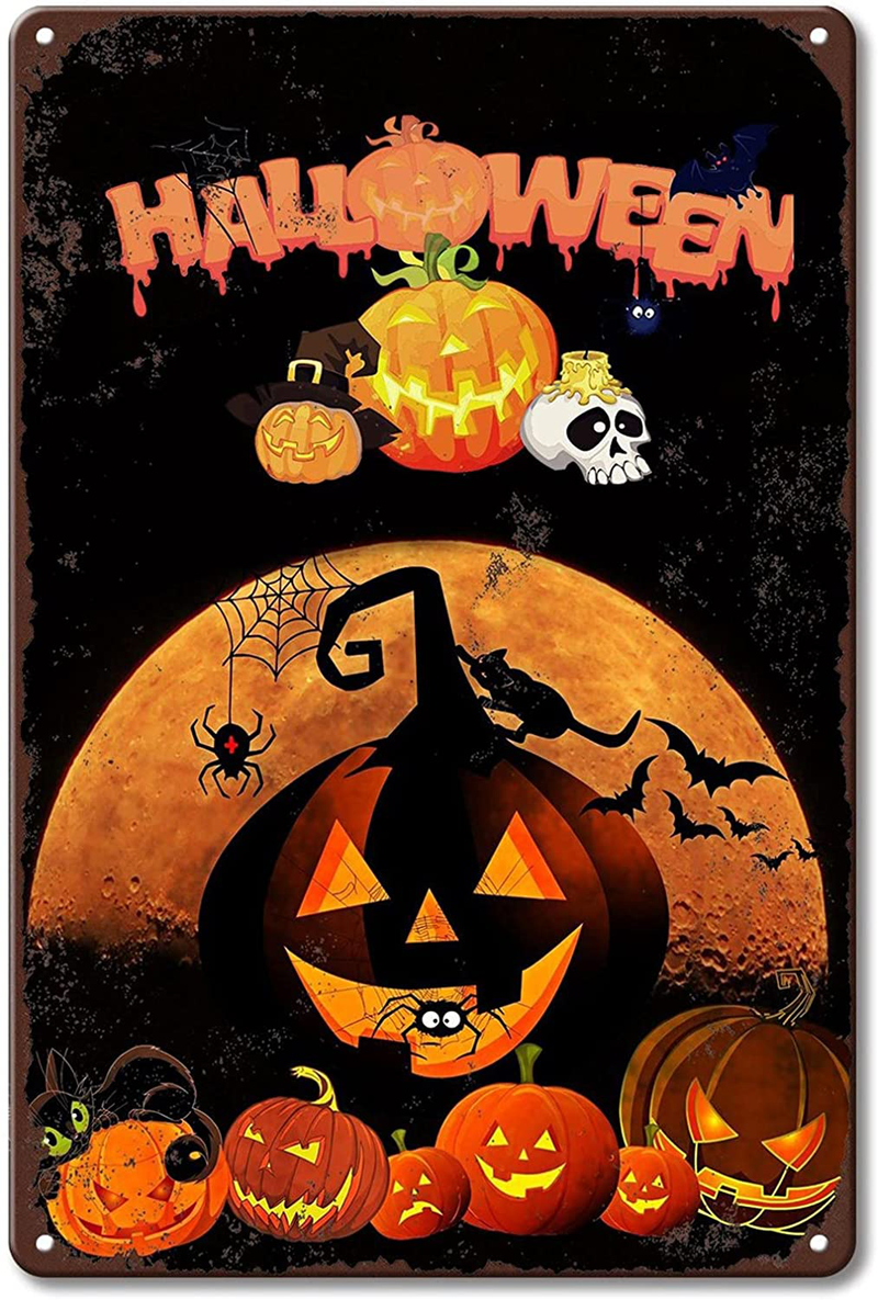 Halloween Metal Signs, Trick or Treat Vintage Iron Painting Metal Wall Art , Easy to Mount Tin Signs for Halloween Decor Arts & Entertainment > Party & Celebration > Party Supplies TONYOPT Halloween-11  