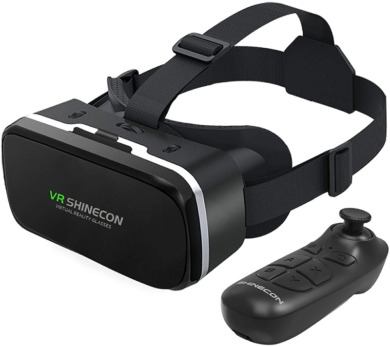 VR SHINECON Headset with Remote Controller 3D Glasses Goggles HD Virtual Reality Headset Compatible with iPhone & Android Phone Eye Protected Soft & Comfortable Adjustable Distance for Phones 4.7-6.53