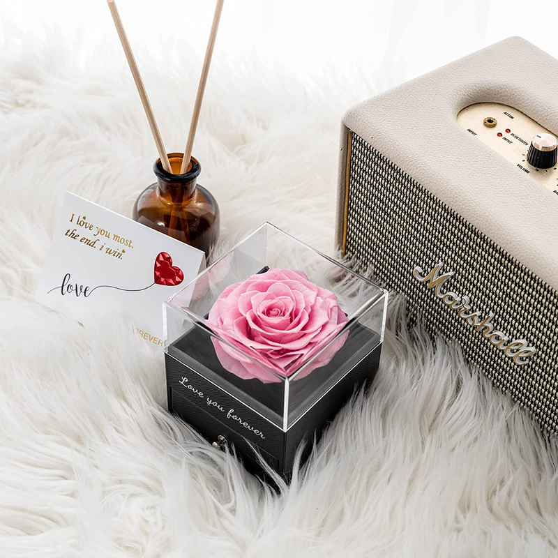 Preserved Real Rose with Necklace in a Box, Eternal Real Flower for Anniversary Valentines Day Mother'S Day, Love You Forever Gifts for Her Women Girl