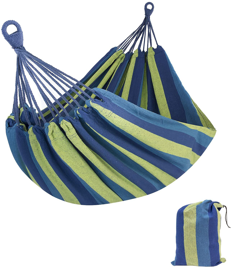 TDP-N5 Double Cotton Hammock with Hanging 2 Person Fabric Hammock Up to 450 lbs Portable Hammock with Travel Bag,Perfect for Camping Outdoor/Indoor Patio Backyard (Denim with Charcoal Frame) Home & Garden > Lawn & Garden > Outdoor Living > Hammocks TDP-N5 Depth Blue Green Stripe  