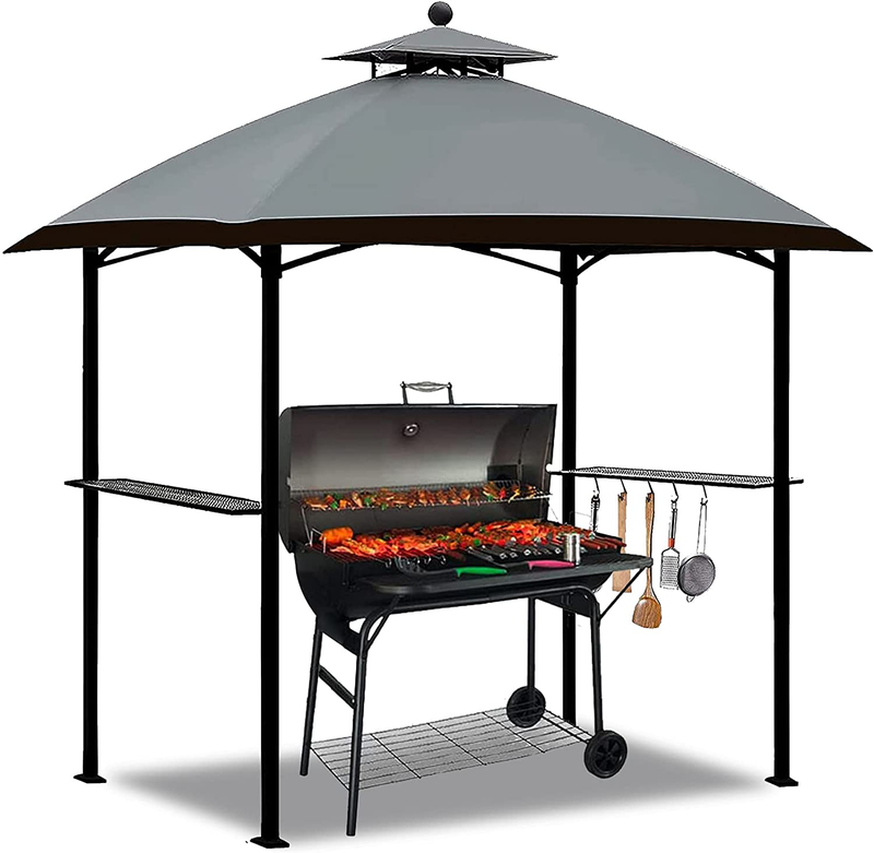 CoastShade 8'x 5' Grill Gazebo Double Tiered Outdoor BBQ Canopy,Grill Gazebo Shelter for Patio and Outdoor Backyard BBQ's with LED Light x 2 (Khaki) Home & Garden > Lawn & Garden > Outdoor Living > Outdoor Structures > Canopies & Gazebos CoastShade Gray Arc 8‘x5’ 