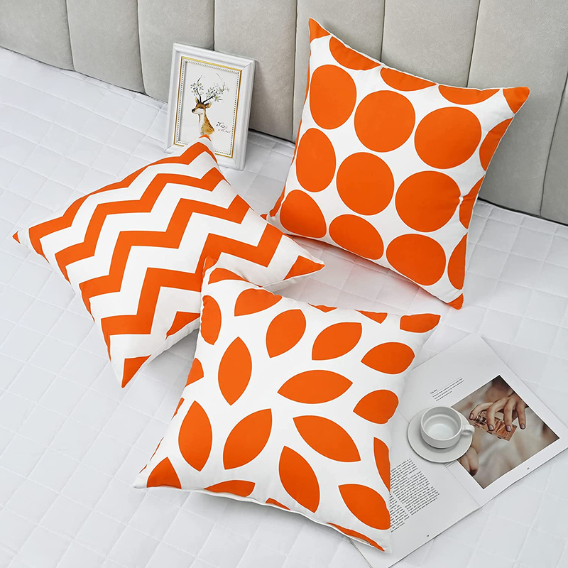 Ktinnead 18 X 18 Inches Throw Pillow Covers Set of 4, Orange White Outdoor Modern Decorative Pillow Covers, Geometric Throw Pillow Cushion Cover Case for Bedroom Sofa Outdoor Decor Couch Car Home & Garden > Decor > Chair & Sofa Cushions Ktinnead   