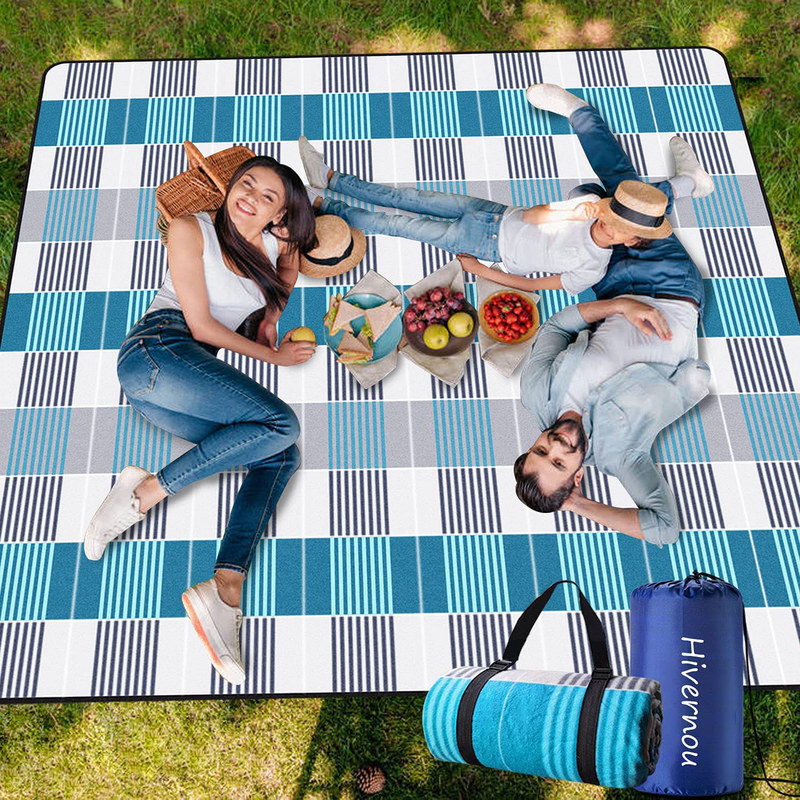 Hivernou Picnic Blanket,Picnic Blanket Waterproof Foldable with 3 Layers Material,Extra Large Picnic Blanket Picnic Mat Beach Blanket 80"x80" for Camping Beach Park Hiking Fireworks,Larger & Thicker Home & Garden > Lawn & Garden > Outdoor Living > Outdoor Blankets > Picnic Blankets Hivernou Blue-grey  