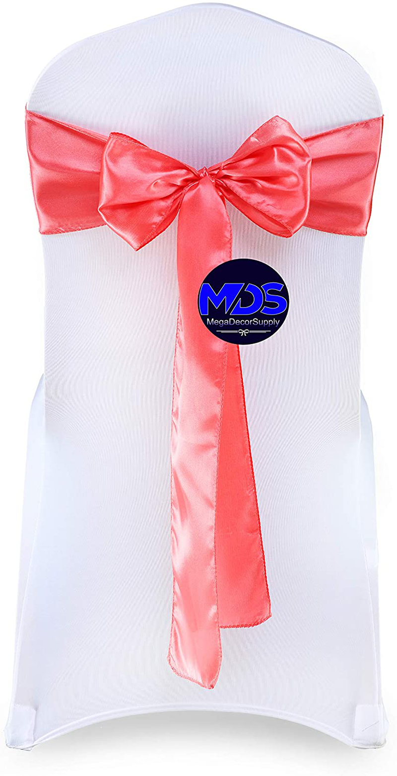 mds Pack of 25 Satin Chair Sashes Bow sash for Wedding and Events Supplies Party Decoration Chair Cover sash -Gold Arts & Entertainment > Party & Celebration > Party Supplies mds Coral 25 