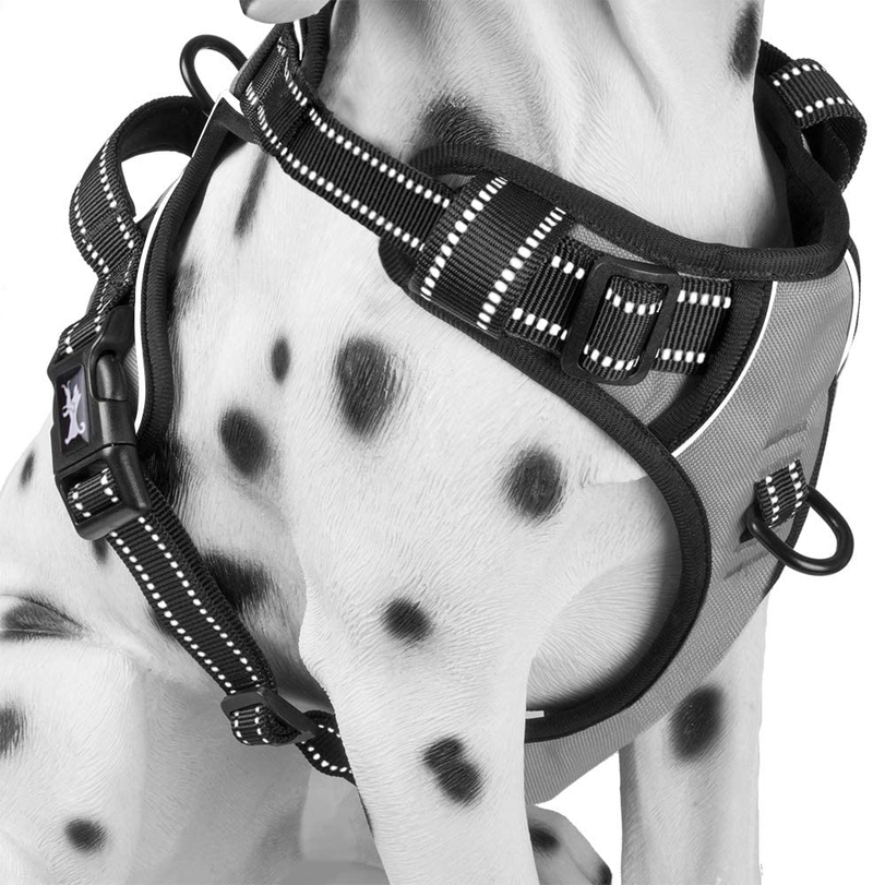 PoyPet No Pull Dog Harness, Reflective Vest Harness with 2 Leash Attachments and Easy Control Handle for Small Medium Large Dog Animals & Pet Supplies > Pet Supplies > Dog Supplies PoyPet Gray XL 
