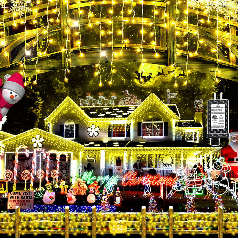 Christmas Decorations Lights Outdoor, 400 LED 32.8 FT 8 Modes 75 Drops Fairy String Curtain Lights for Christmas Decor Eaves Window Party Yard Garden Indoor (Cold White) Home & Garden > Decor > Seasonal & Holiday Decorations& Garden > Decor > Seasonal & Holiday Decorations Linhai Baoguang Lighting Co.,Ltd Warm White 400LED 33FT 