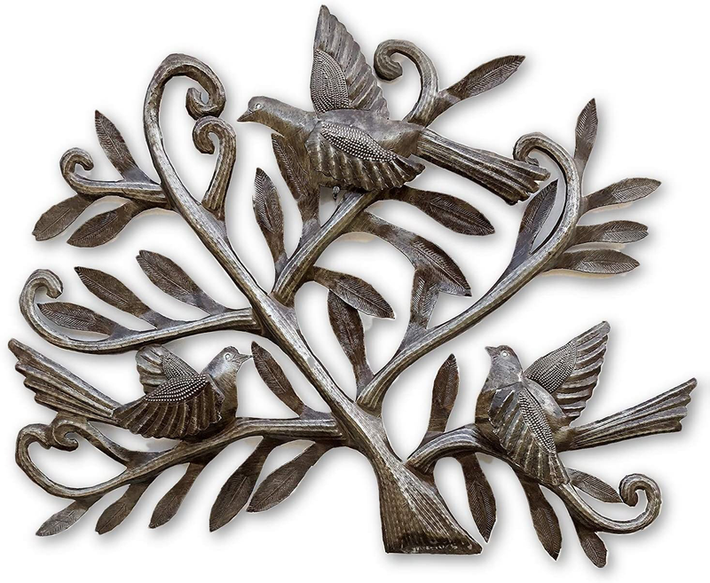 Metal Birds Wall Decor, Haitian Metal Art, Tree of life, Recycled Oil Drum, Peaceful Home 18.25 x 12.25 Inches (Nesting Birds) Home & Garden > Decor > Artwork > Sculptures & Statues It's Cactus Nesting Birds  