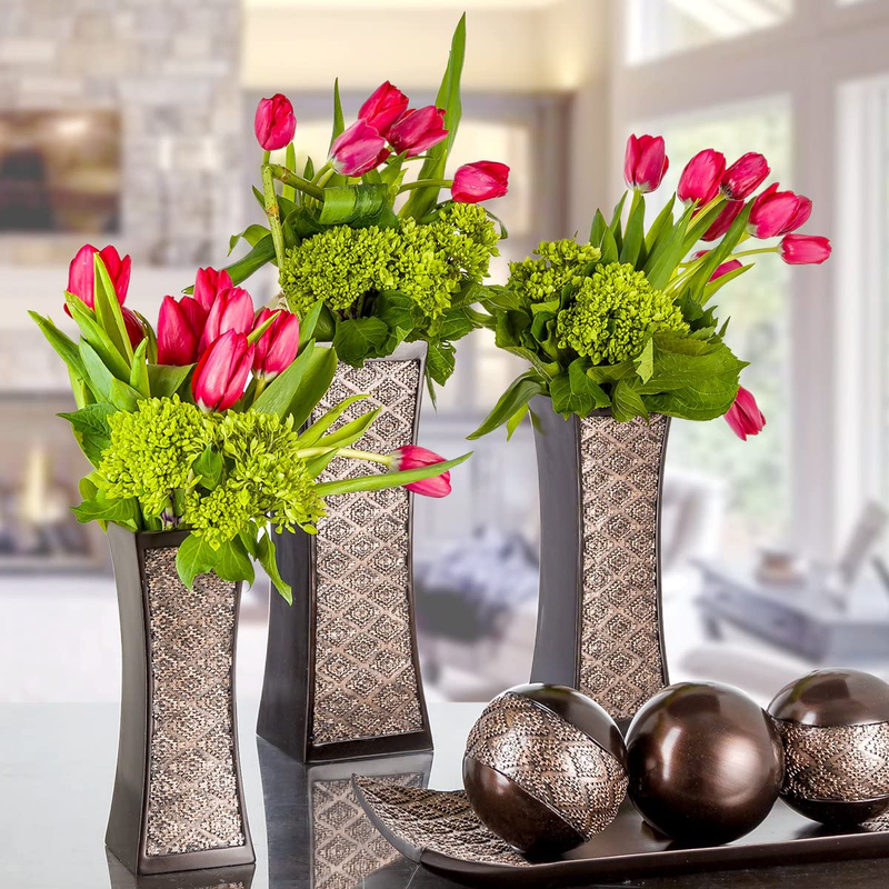 Dublin Decorative Vase Set of 3 in Gift Box, Durable Resin Flower Vase Set Decor, Rustic Decorated Dining Table Centerpiece Vases Home Accents for Living Room, Bedroom, Kitchen & More (Brown) Home & Garden > Decor > Vases Creative Scents   