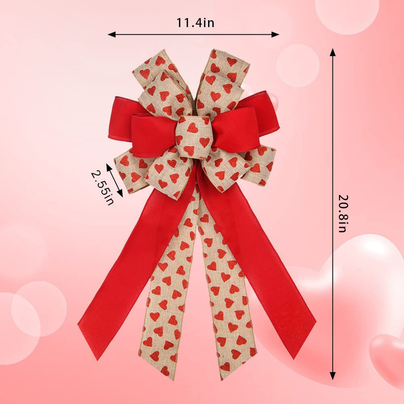 Large Valentine'S Day Bows for Wreath, Linen Heart Red Wreath Bow for Valentine'S Décor - Burlap Bow for Front Door Indoor Outdoor Wall Decoration Supplies Ornament Home & Garden > Decor > Seasonal & Holiday Decorations Hying   