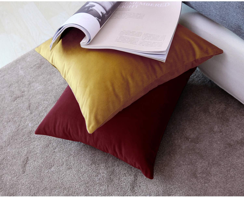 Lewondr Velvet Soft Throw Pillow Cover, 2 Pack Modern Solid Color Square Decorative Throw Pillow Case Cushion Covers for Car Sofa Bed Couch Home Christmas Decor, 18"X18"(45X45Cm), Burgundy