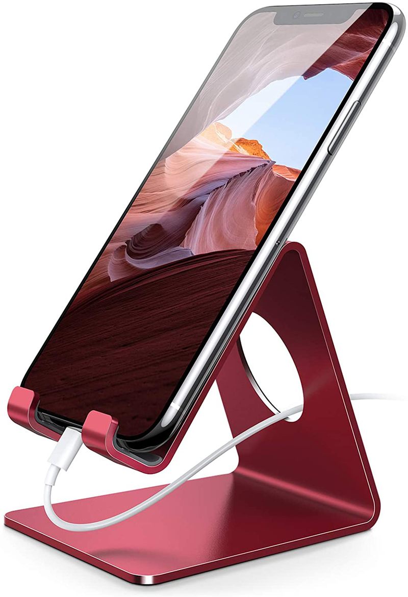 Lamicall Cell Phone Stand, Desk Phone Holder Cradle, Compatible with Phone 12 Mini 11 Pro Xs Max XR X 8 7 6 Plus SE, All Smartphones Charging Dock, Office Desktop Accessories - Silver Electronics > Electronics Accessories > Adapters Lamicall red  