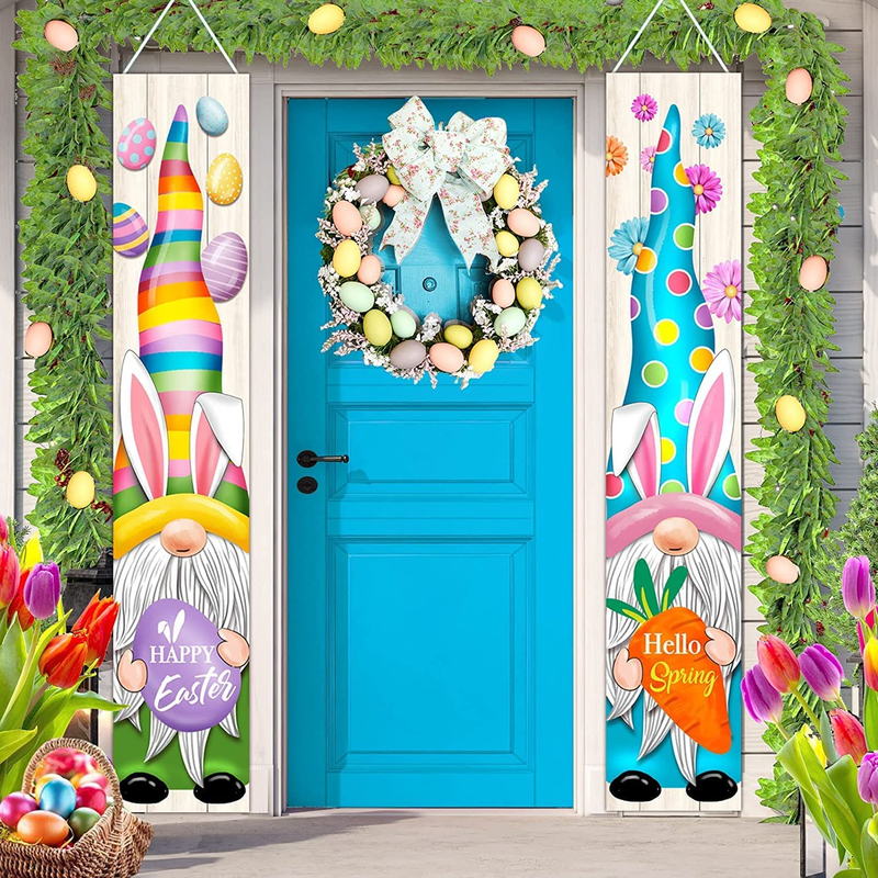 Easter Egg Banner Decorations Easter Décor Indoor &Outdoor Happy Easter Bunny Chick Signs for Front Door,Yard, Porch Garden, Exterior Kids Party (Easter Bunny Chick) Home & Garden > Decor > Seasonal & Holiday Decorations DECFINE BUNNY GNOME  