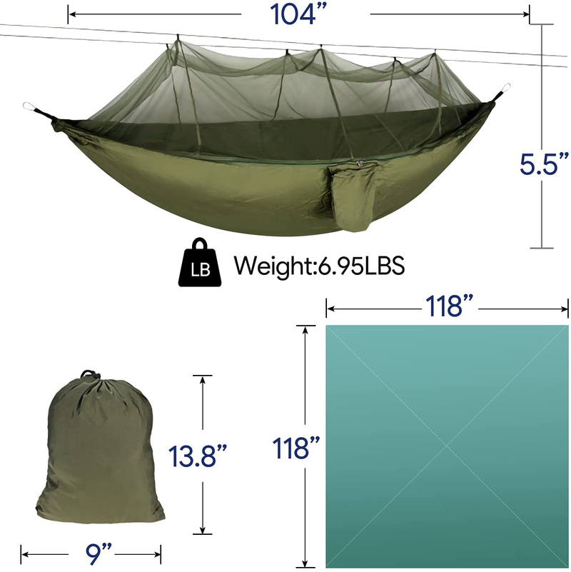 Portable Camping Hammock with Rain Fly Tarp and Mosquito Net Tent Tree Straps, Lightweight Nylon Hammocks for Hiking, Beach, Backyard, Patio, Backpacking Outdoor Activities