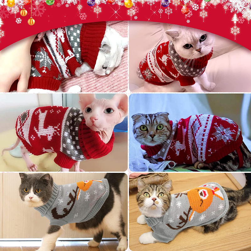 HYLYUN Cat Christmas Sweater 2 Packs - Puppy Christmas Sweater Pet Reindeer Snowflake Sweaters for Kittys and Small Dogs Animals & Pet Supplies > Pet Supplies > Cat Supplies > Cat Apparel HYLYUN   