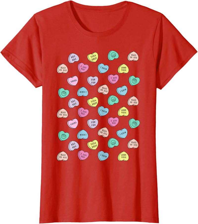 Star Wars Candy Hearts Love Valentine'S Day Graphic T-Shirt Home & Garden > Decor > Seasonal & Holiday Decorations STAR WARS Red Women Medium