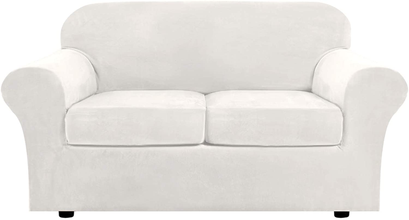 Real Velvet Plush 3 Piece Stretch Sofa Covers Couch Covers for 2 Cushion Couch Loveseat Covers (Base Cover Plus 2 Individual Cushion Covers) Feature Thick Soft Stay in Place (Medium Sofa, Ivory) Home & Garden > Decor > Chair & Sofa Cushions H.VERSAILTEX Off White Medium 